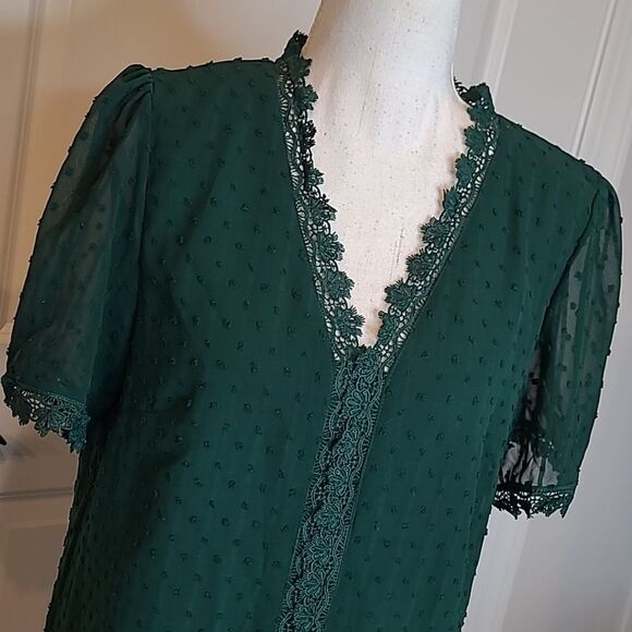 Forest green sz M sheer top, lined - Picture 2 of 11